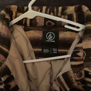 Volcom Quilted Plaid Fleece Jacket in Brown, Tan & Cream